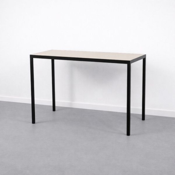 Baaripöytä 141 × 71 cm – beige taso, mustat metallijalat